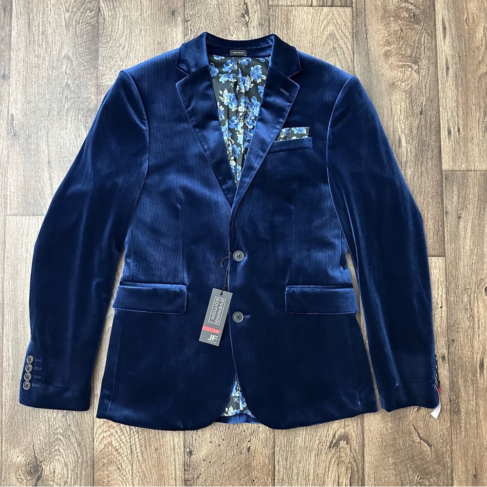JF J. Ferrar Stretch Slim Fit Velvet Sport Coat Mens Size 38 Reg Blue
